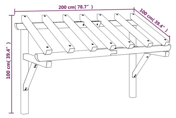 VidaXL tömör fenyőfa ajtó előtető 200 x 100 x 100 cm