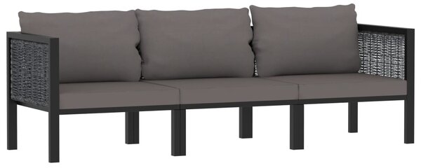 Antracitszürke polyrattan háromszemélyes kanapé párnákkal