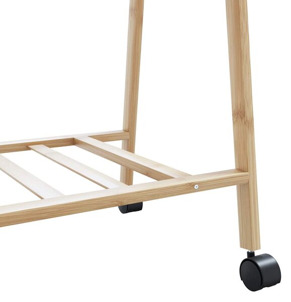 Bambusz ruhaállvány polcokkal és kerekekkel 96x45,5x155,5 cm