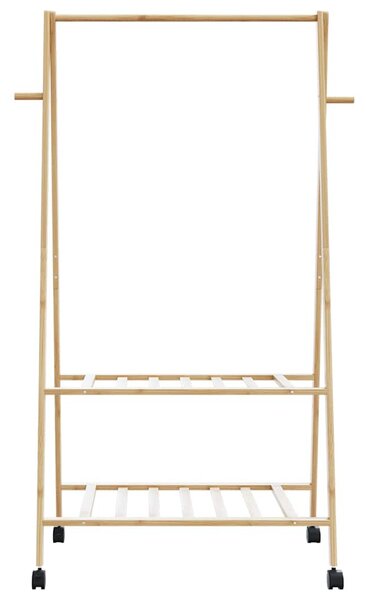 Bambusz ruhaállvány polcokkal és kerekekkel 96x45,5x155,5 cm