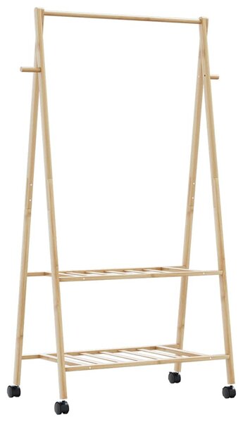 Bambusz ruhaállvány polcokkal és kerekekkel 96x45,5x155,5 cm