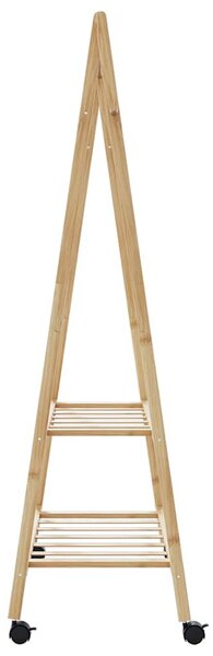 Bambusz ruhaállvány polcokkal és kerekekkel 96x45,5x155,5 cm