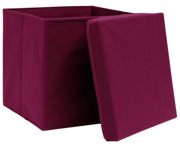 10 db sötétpiros szövet tárolódoboz fedéllel 32 x 32 x 32 cm