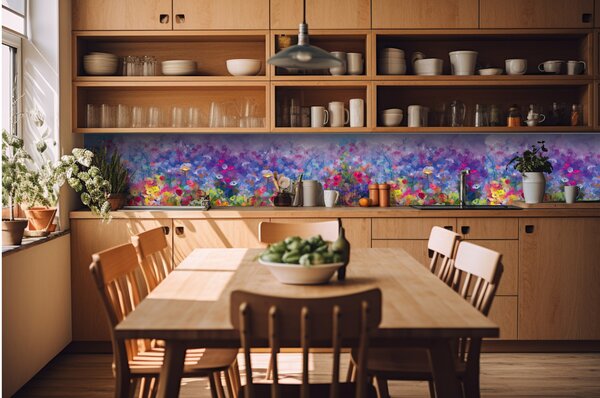 Konyhai fotótapéta - színes virágfestmény 420 x 60 cm