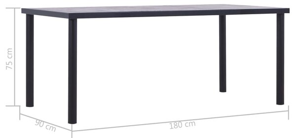 Fekete és betonszürke MDF étkezőasztal 180 x 90 x 75 cm