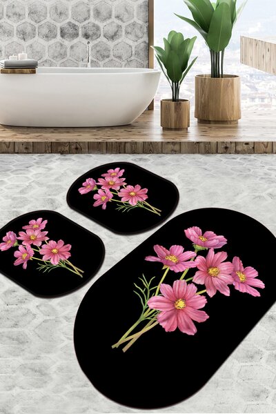 Sitivo Djt Fürdőszoba szőnyeg szett (3 darab) Fekete rózsaszín zöld