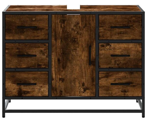 Füstös tölgy szerelt fa fürdőszobai mosdószekrény 80x33x60 cm