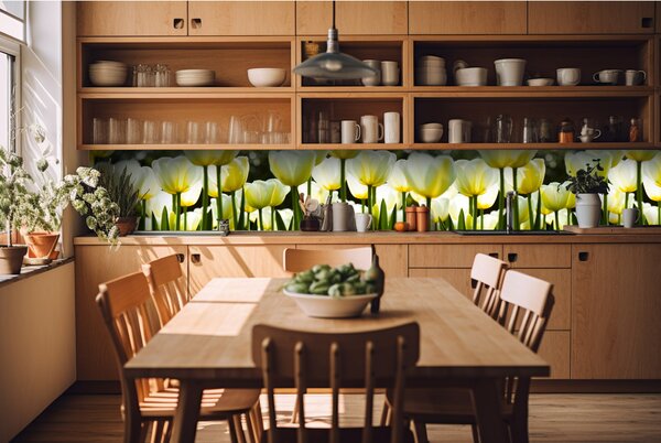 Konyhai fotótapéta - fehér tulipán 420 x 60 cm