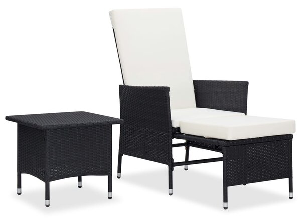 2 részes fekete polyrattan kerti bútorszett párnákkal