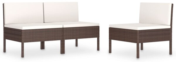 3 db barna polyrattan kerti szék párnákkal