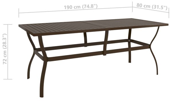 Barna acél kerti asztal 190 x 80 x 72 cm