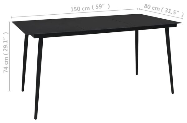Fekete acél és üveg kerti étkezőasztal 150 x 80 x 74 cm