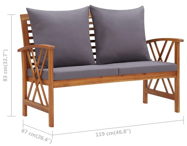 Tömör akácfa kerti pad párnákkal 119 cm