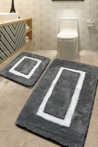 Quadrato Frame Akril fürdőszoba szőnyeg szett (2 darab) Antracit
