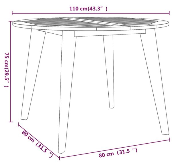 VidaXL tömör akácfa kerti asztal Ø110 x 75 cm