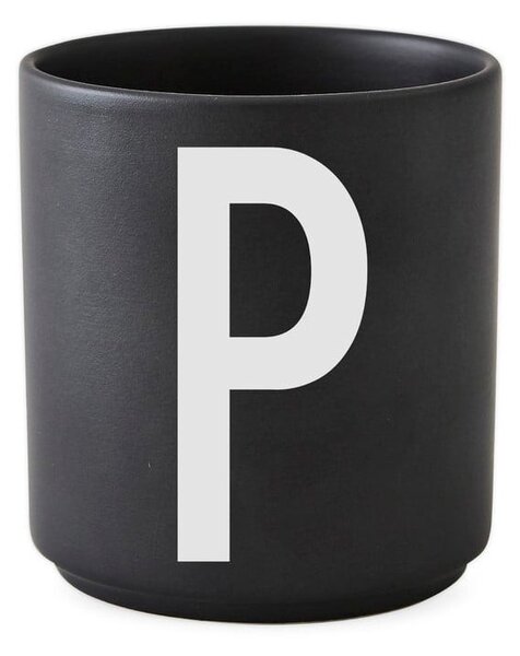 Alphabet P fekete porcelánbögre, 250 ml - Design Letters