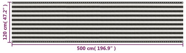 Antracitszürke-fehér HDPE erkélynapellenző 120 x 500 cm