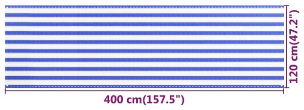 Kék és fehér HDPE erkélytakaró 120 x 400 cm