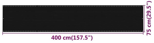 Fekete HDPE erkélytakaró 75 x 400 cm