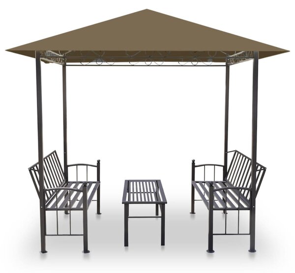 Tópszínű kerti pavilon asztallal, padokkal 2,5x1,5x2,4 m