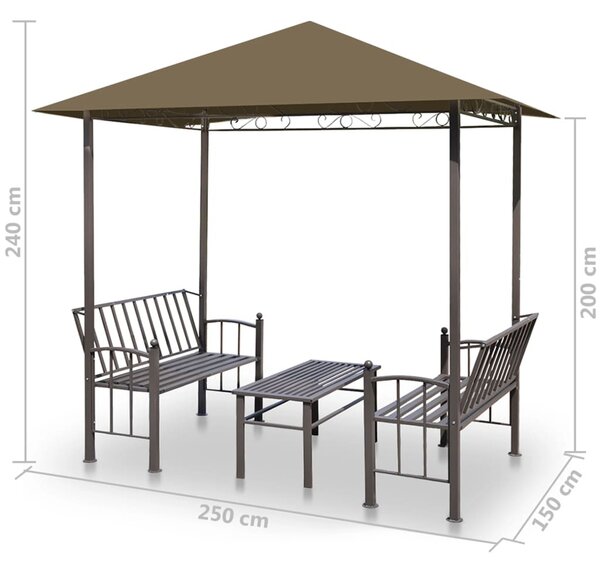 Tópszínű kerti pavilon asztallal, padokkal 2,5x1,5x2,4 m