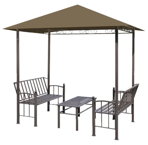 Tópszínű kerti pavilon asztallal, padokkal 2,5x1,5x2,4 m