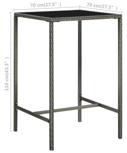Szürke polyrattan és üveg kerti bárasztal 70 x 70 x 110 cm