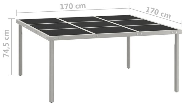 Üveg és acél kerti étkezőasztal 170 x 170 x 74,5 cm