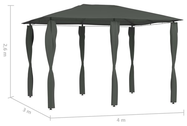 Antracitszürke pavilon oszlop takarókkal 3 x 4 x 2,6 m 160 g/m²
