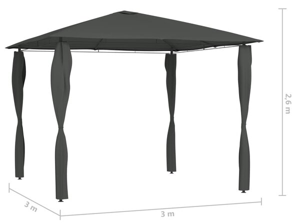 Antracitszürke pavilon oszlop takarókkal 3 x 3 x 2,6 m 160 g/m²