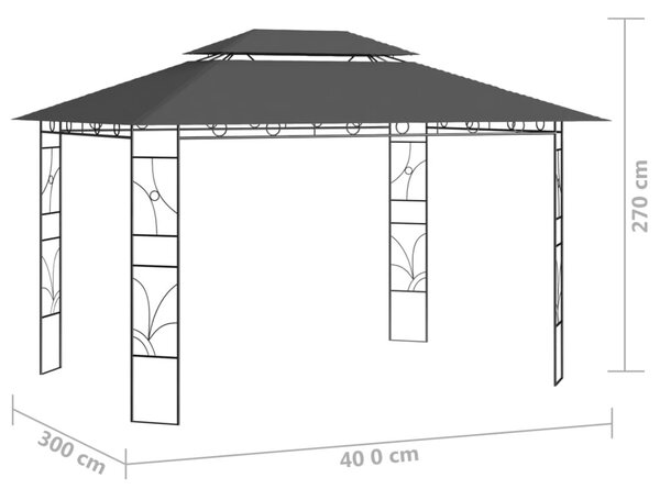 Antracitszürke pavilon 4 x 3 x 2,7 m 160 g/m²