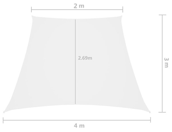 Fehér trapéz alakú oxford-szövet napvitorla 2/4 x 3 m