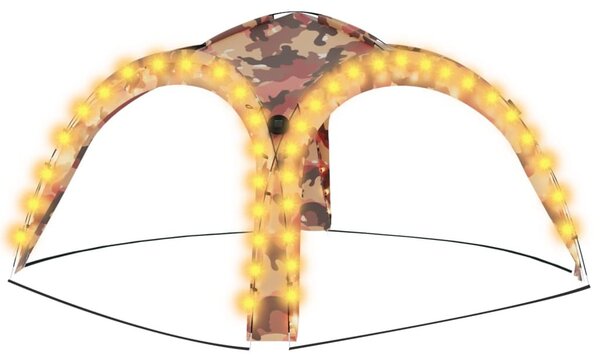 Terepszínű rendezvénysátor LED-del/4 oldalfallal 3,6x3,6x2,3 m