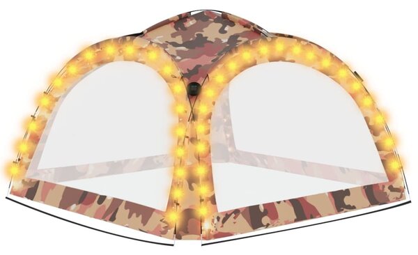 Terepszínű rendezvénysátor LED-del/4 oldalfallal 3,6x3,6x2,3 m