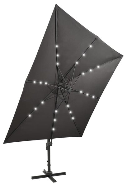 Antracitszürke konzolos napernyő rúddal és LED-fényekkel 300 cm