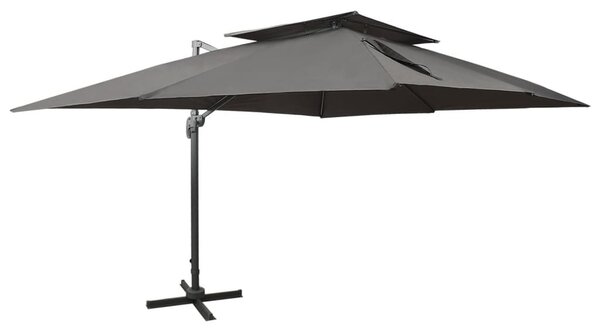 Antracit színű konzolos kerti napernyő dupla tetejjel 400 x 300 cm