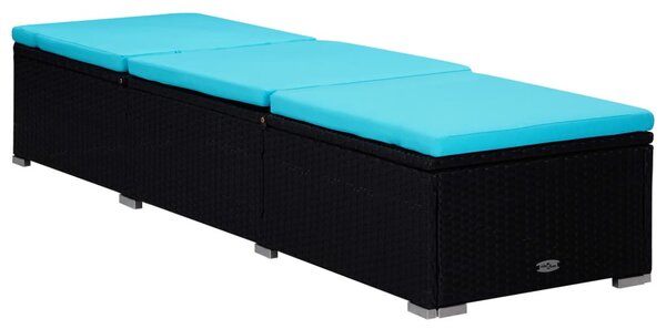 3 részes fekete polyrattan kerti napozóágy szett asztallal