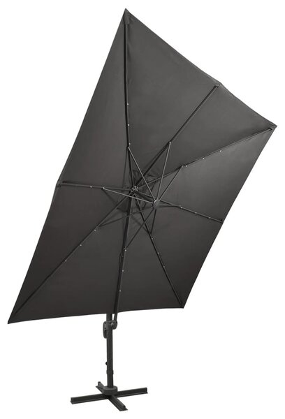 Antracitszürke konzolos napernyő rúddal és LED-fényekkel 300 cm