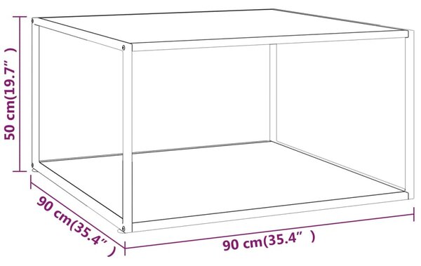 Fekete dohányzóasztal fehér márvány mintás üveggel 90x90x50 cm