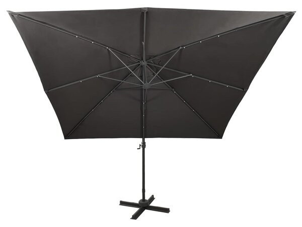 Antracitszürke konzolos napernyő rúddal és LED-fényekkel 300 cm