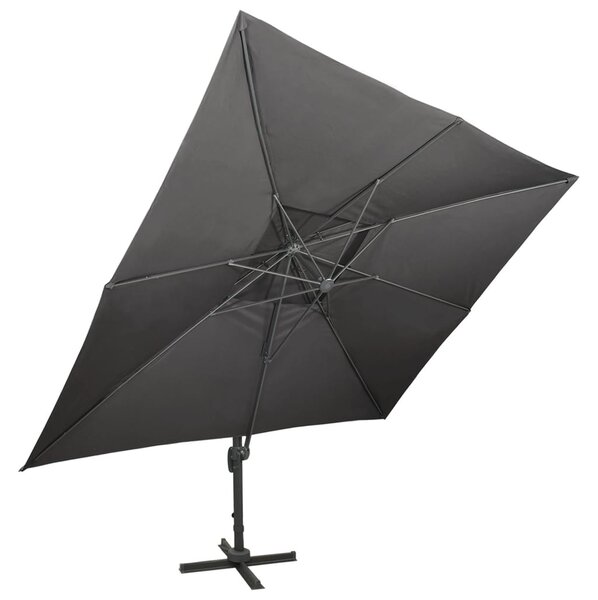 Antracit színű konzolos kerti napernyő dupla tetejjel 400 x 300 cm