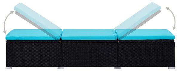 3 részes fekete polyrattan kerti napozóágy szett asztallal