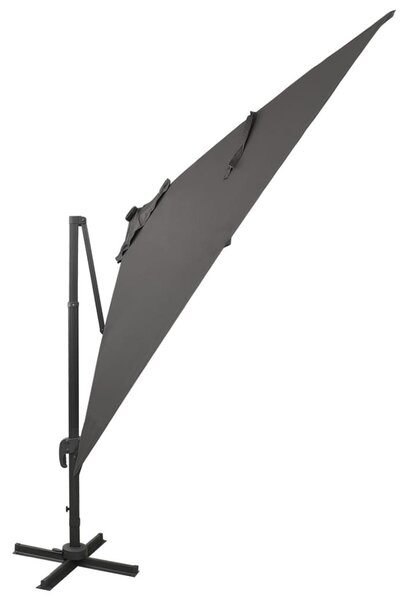 Antracitszürke konzolos napernyő rúddal és LED-fényekkel 300 cm