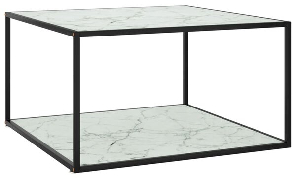 Fekete dohányzóasztal fehér márvány mintás üveggel 90x90x50 cm