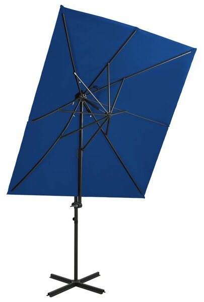 Azúrkék dupla tetejű konzolos napernyő 250 x 250 cm