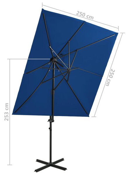 Azúrkék dupla tetejű konzolos napernyő 250 x 250 cm
