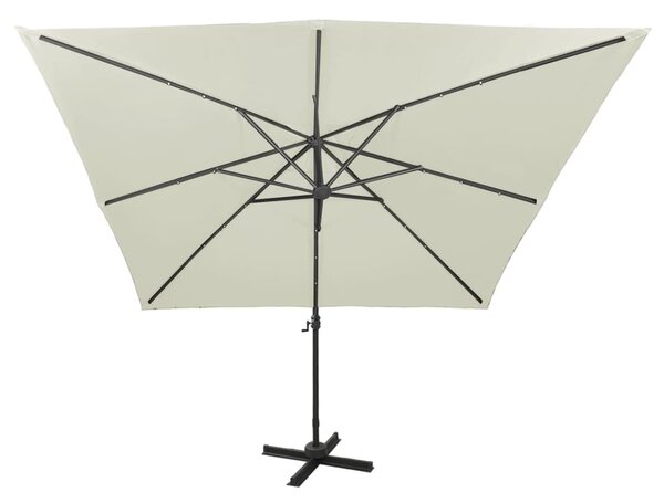 Homokszínű konzolos napernyő rúddal és LED-fényekkel 300 cm