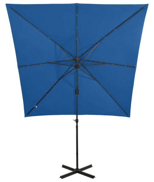 Azúrkék konzolos napernyő rúddal és LED-fényekkel 250 cm