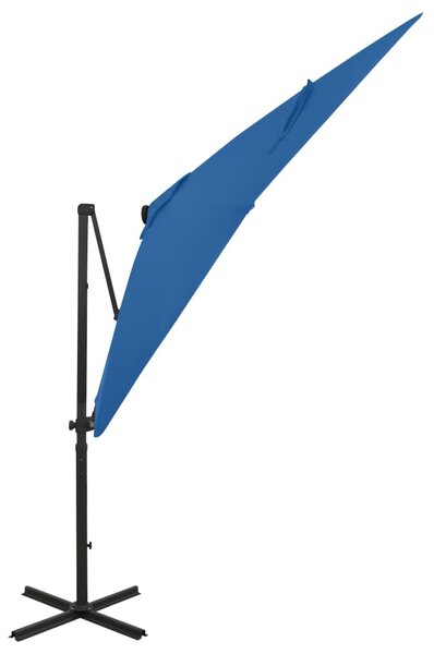 Azúrkék konzolos napernyő rúddal és LED-fényekkel 250 cm