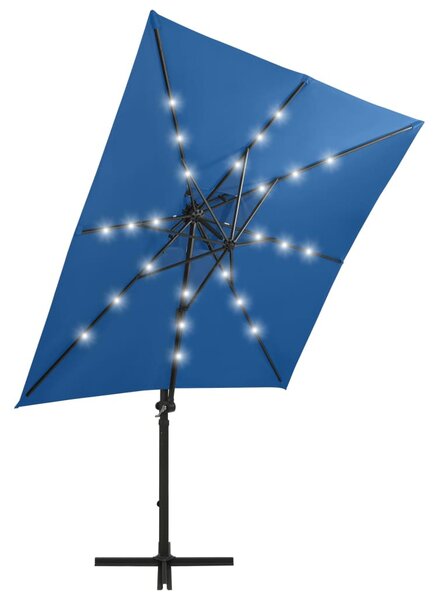 Azúrkék konzolos napernyő rúddal és LED-fényekkel 250 cm